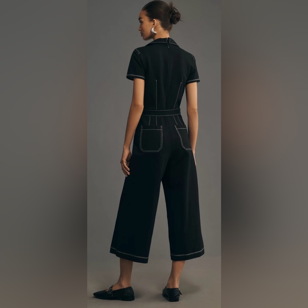 Maeve Anthropologie Colette Wrap Jumpsuit Ponte Denim Blue 10 - Picture 3 of 14